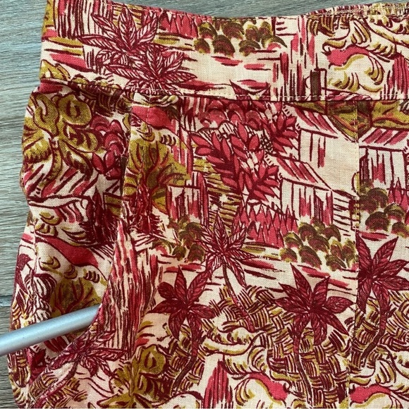 Joie Linen Blend Tropical Floral Shorts Large Red Tan - Picture 3 of 8